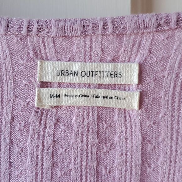 URBAN OUTFITTERS CROPPED BABYDOLL TOP PUFF SLEEVES V-NECK KNIT LILAC MEDIUM - Picture 3 of 11